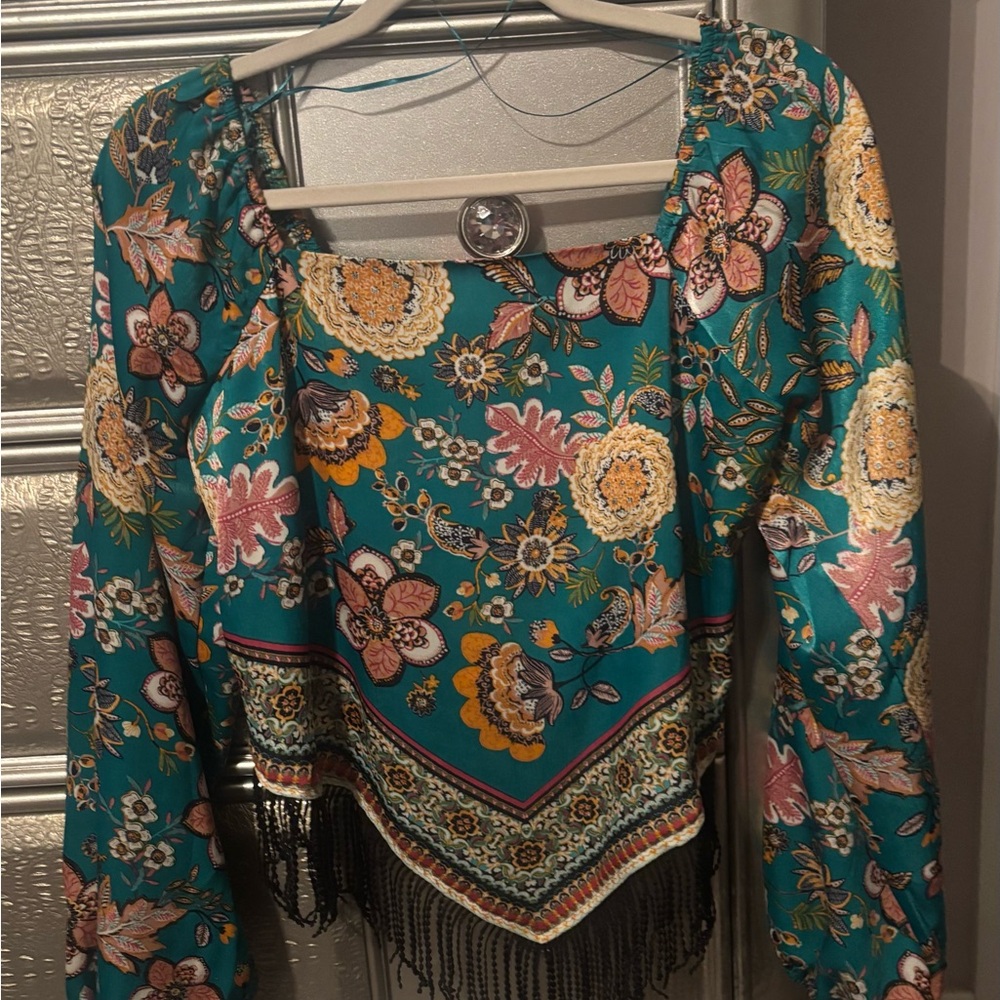 Daytrip Floral Blouse with Fringe